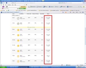 Weather channell Friday am wind report 6 am to 2 pm, for Cocoa Beach, see the red area, 5 -7 mph WNW mostly