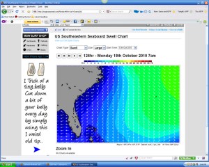 Moving swell chart showing size and position for Sunday morning, 10/17