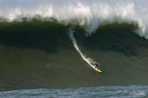 Shawn Dollar won the 2010 Billabong XXL Monster Paddle in, on a "Record paddle in anywhere" 55 foot face paddle in at Mavericks.  Phil Gibbs , photographer