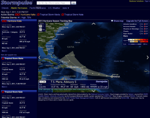 Tropical Storm Maria is still 2600 miles Southeast of us, but by Monday it will be quite close. Compliments of stormpulse.com