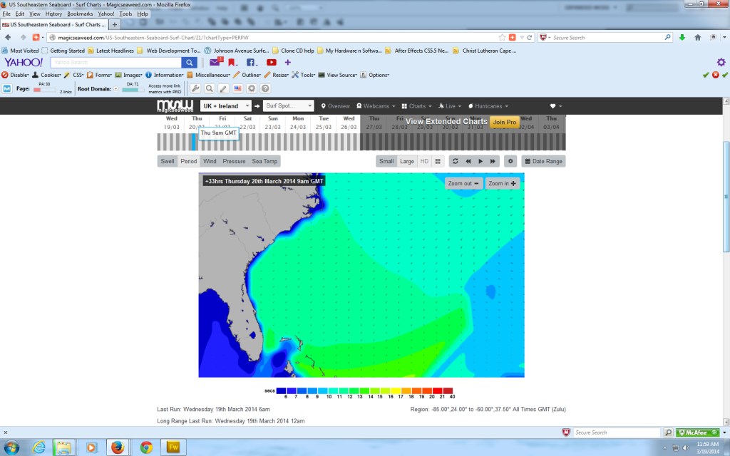 Here is the 9 AM Swell chart respectively for March 20 (Thursday morning): - Compliments of Magicseaweed.com