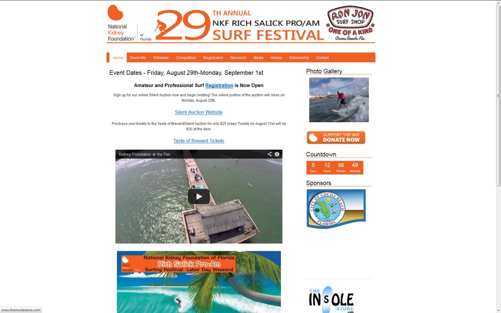 29th Annual NKF (National Kidney Foundation) Rich Salick Pro/Am Surf Festival at Cocoa Beach Pier and other locations