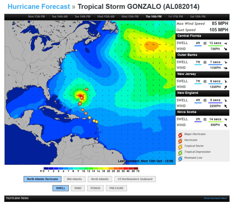 Tropical-then-Hurricane-Gonzalo-Columbus-Day-morn-1030-AM-10-13-14, Image, compliments of Magicseaweed.com